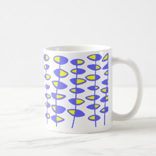 Caneca De Café Abstrato de folha alternada - Azul e Amarelo