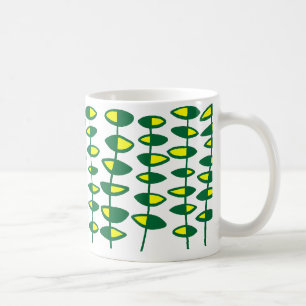 Caneca De Café Abstrato de folha alternada - Verde e amarelo