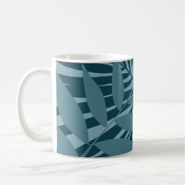 Caneca De Café abstrato de palma e folha tropical em cinza azul