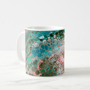 Caneca De Café Abstrato de Pêssego e Turquesa Acrílica