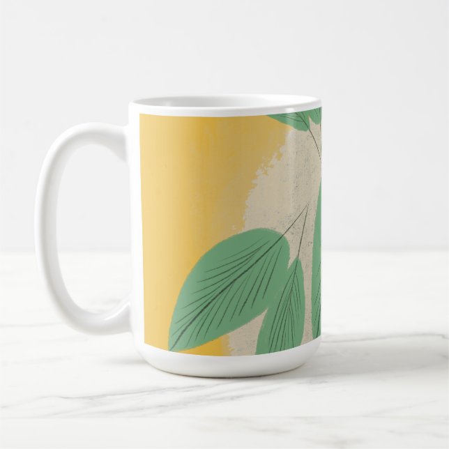 Caneca De Café Abstrato deixa uma ilustração amarela verde (Esquerda)
