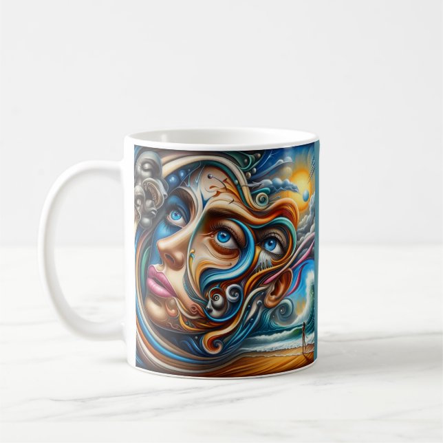 Caneca De Café Abstrato Dreamscape Ocean Serenity & Cosmic Wonder (Esquerda)