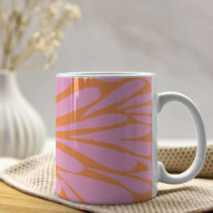 Caneca De Café Abstrato floral padrão pastel cor de laranja e ros