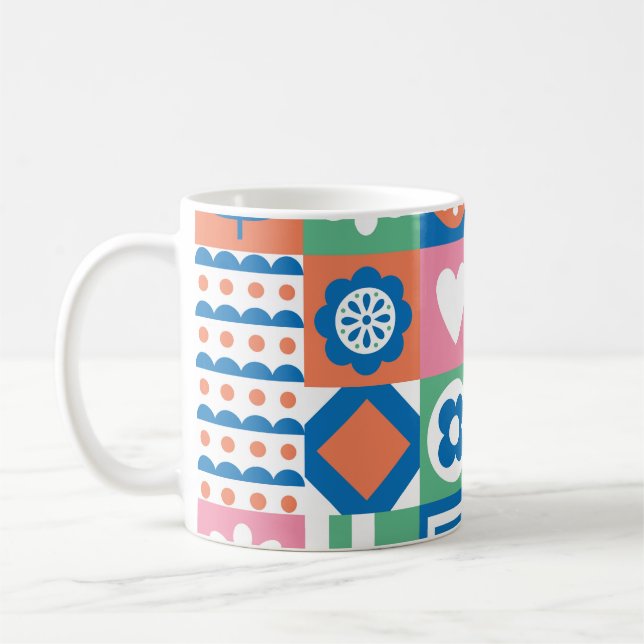 Caneca De Café Abstrato Floral: Scandinávia Folk Design. (Esquerda)