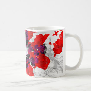 Caneca De Café Abstrato floral - vermelho e roxo sobre branco