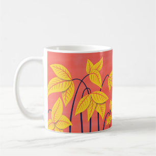 Caneca De Café Abstrato Flores Corais Amarelo Amarelo Arte Geomét