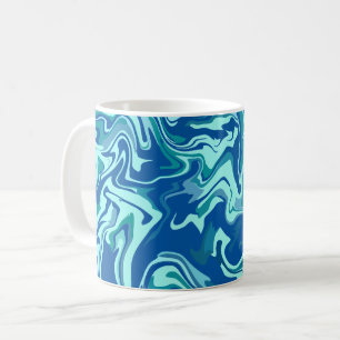 Caneca De Café Abstrato Fluid Wave Art com espirais Azuis e Teare