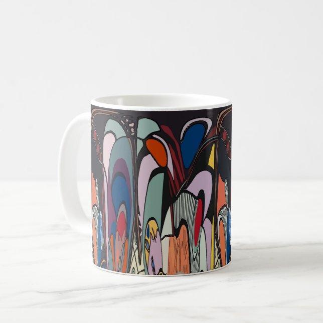 Caneca De Café Abstrato Formas, Estilo Matisse, adicionar texto, (Frente Esquerda)