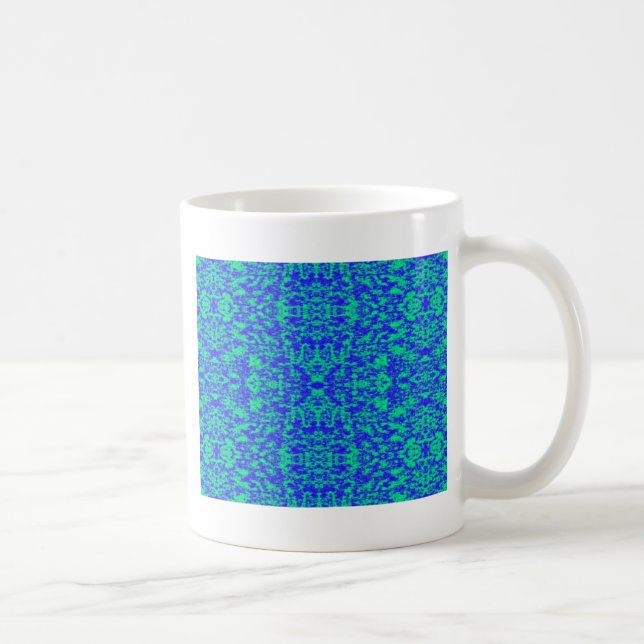 Caneca De Café Abstrato Fractal Em Azul E Verde (Direita)
