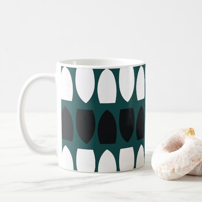 Caneca De Café Abstrato Geométrico Azul Branco Negro (Com Donut)
