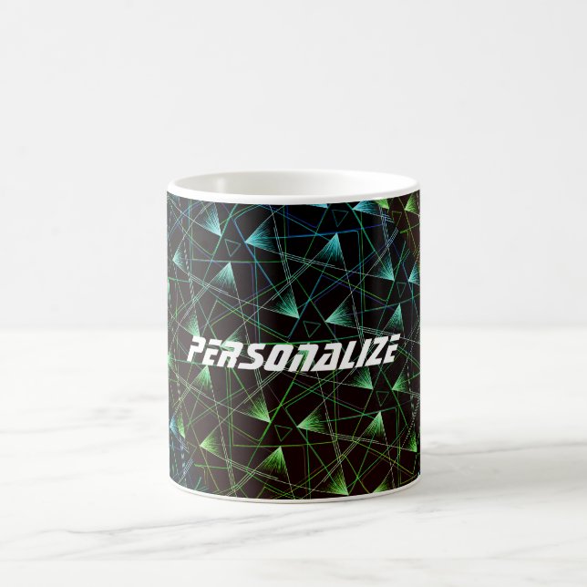 Caneca De Café Abstrato Geométrico de Padrão Azul Preto Personali (Centro)