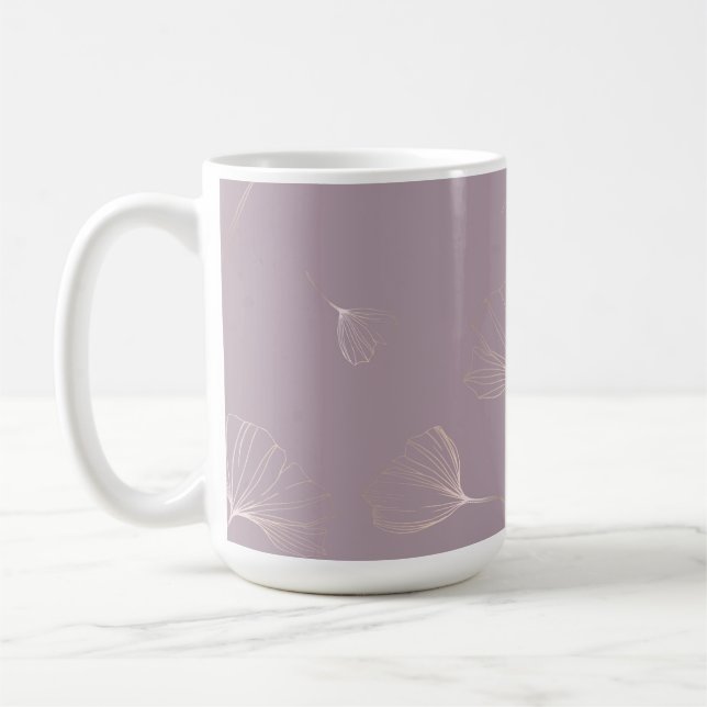 Caneca De Café Abstrato Ginkgo Biloba Rosa Botânica Dourado (Esquerda)