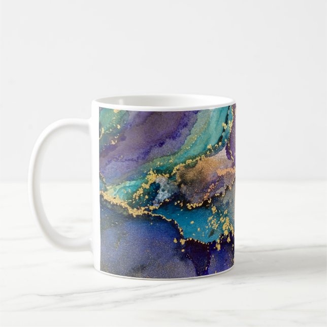 Caneca De Café Abstrato Líquido De Tinta Alcoólica Dourada Multic (Esquerda)