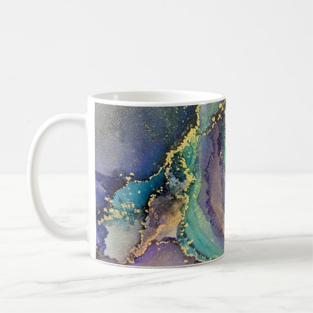 Caneca De Café Abstrato Líquido De Tinta Alcoólica Dourada Multic (Esquerda)
