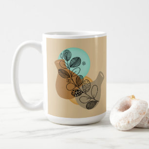 Caneca De Café Abstrato MINIMALISTA BOHEMIANO COM FOLHA PRETA
