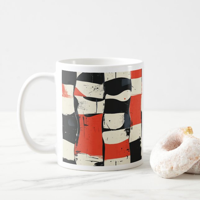 Caneca De Café Abstrato Modern Checkerboard Mug (Com Donut)