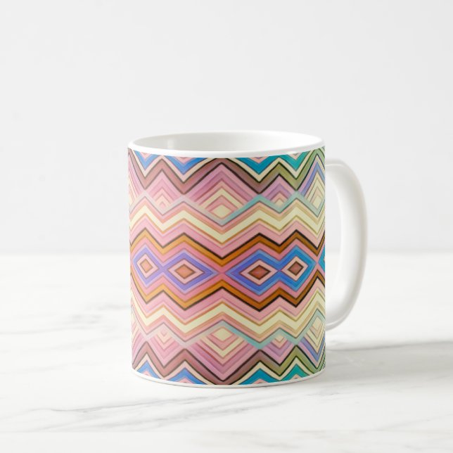 Caneca De Café Abstrato Multicores e Folhas (Frente Esquerda)