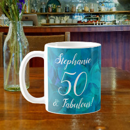 Caneca De Café Abstrato Ocean Blue Teal 50 e Fabuloso Aniversário