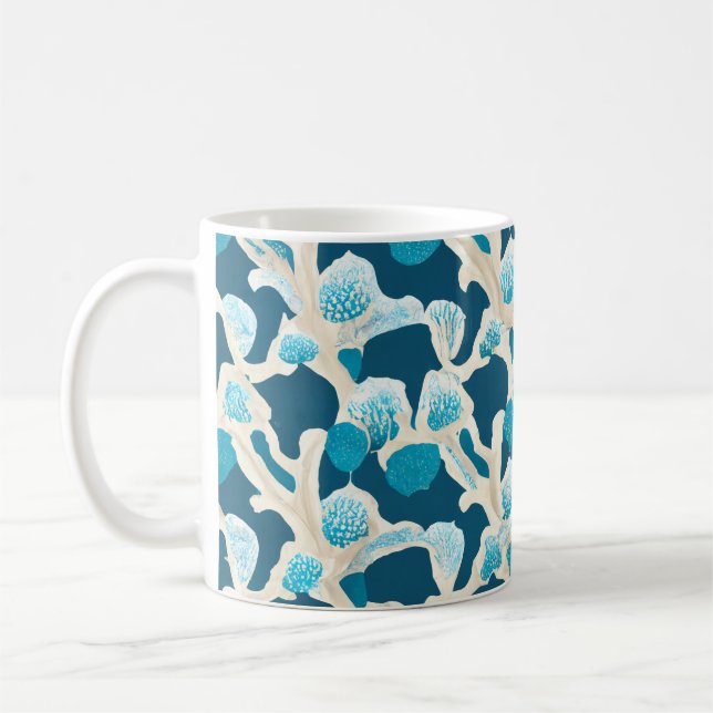 Caneca De Café Abstrato Oceano Azul | Padrão costeiro (Esquerda)