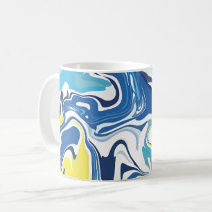 Caneca De Café Abstrato oscila em azul, amarelo e branco