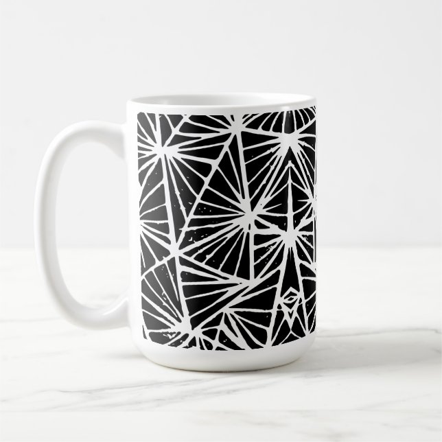 Caneca De Café Abstrato preto e branco triângulos Lino Cortado (Esquerda)