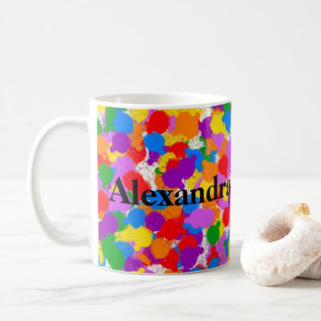Caneca De Café Abstrato Rainbow Paint Splatter (Com Donut)
