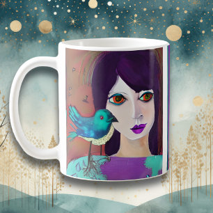 Caneca De Café Abstrato Rapariga e Púrpura e Teal Personalizados