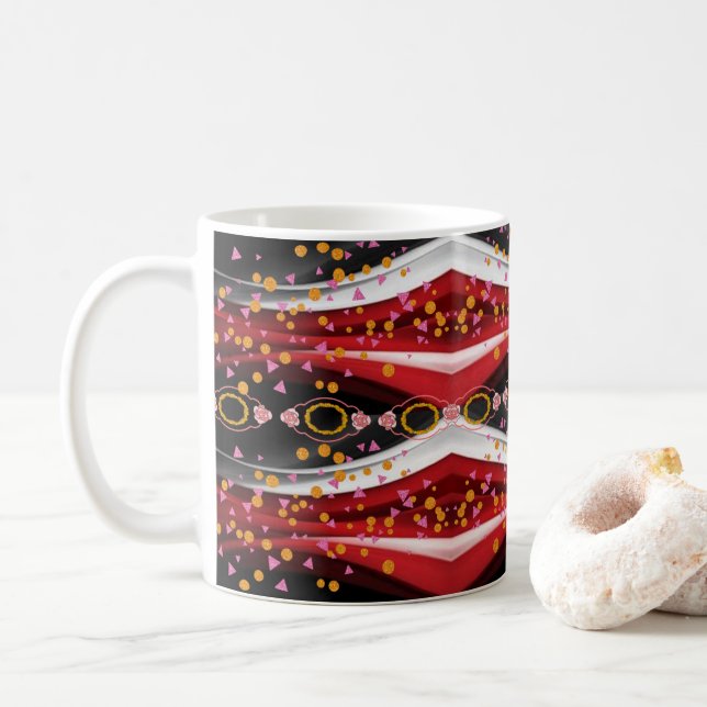 Caneca De Café Abstrato Red White Mug (Com Donut)
