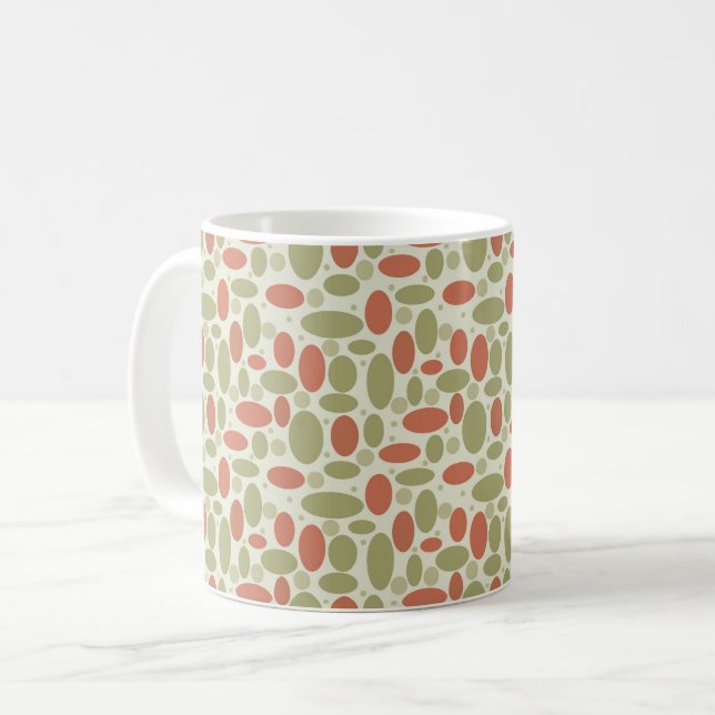 Caneca De Café Abstrato retro castanho bege verde pedras verdes (Frente Esquerda)