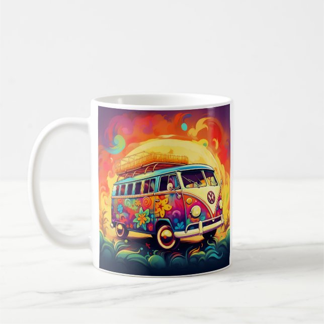 Caneca De Café abstrato retro hippie colorido (Esquerda)