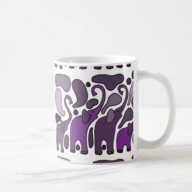 Caneca De Café Abstrato roxo da arte do elefante (Direita)