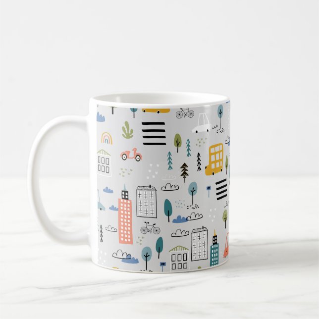 Caneca De Café Abstrato sem descontinuidades com a cidade desenha (Esquerda)