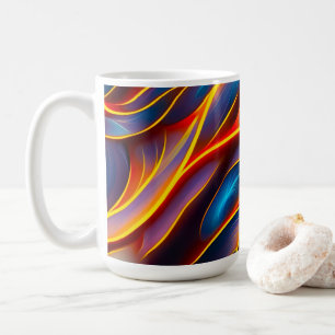 Caneca De Café Abstrato Swirl Blue Red Flames