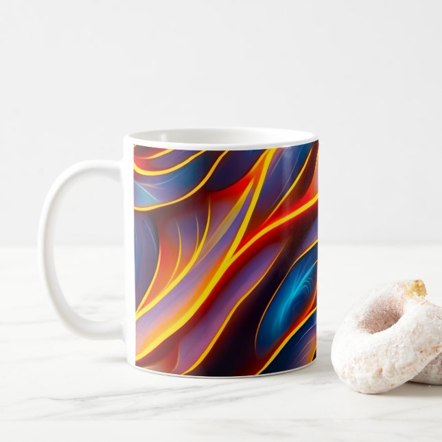 Caneca De Café Abstrato Swirl Blue Red Flames (Com Donut)