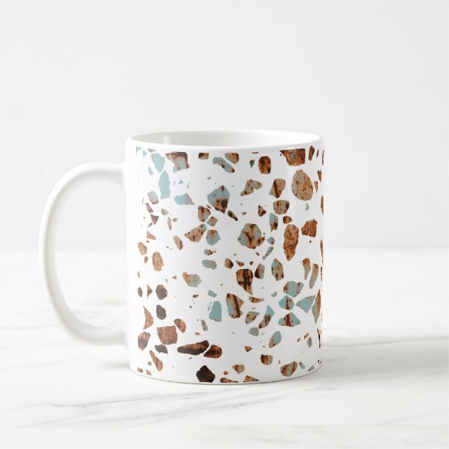 Caneca De Café Abstrato Terrazzo Mosaico Rust Brown & Blue Padrão (Esquerda)