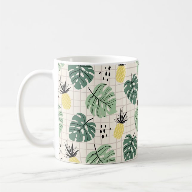 Caneca De Café Abstrato tropical sem costura com folha de palma  (Esquerda)