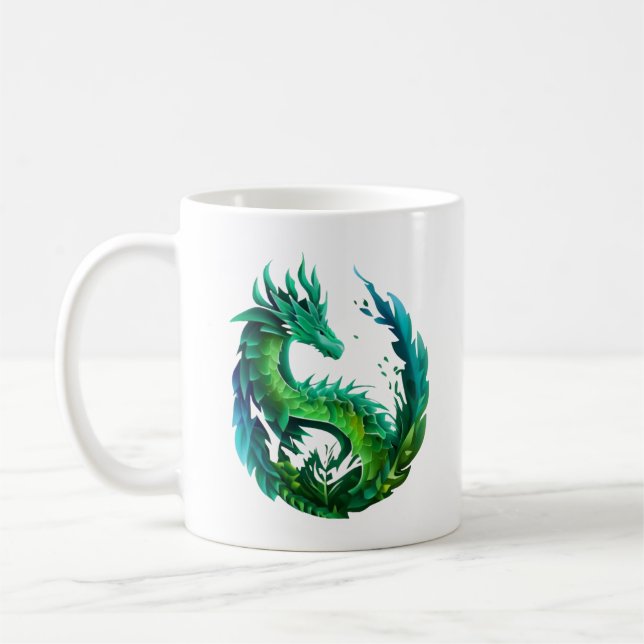 Caneca De Café Abstrato verde Dragon Nature Design (Esquerda)