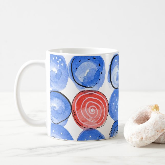Caneca De Café Abstrato Watercolor Blue Pontos (Com Donut)
