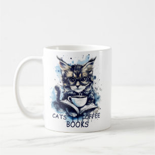 Caneca De Café Abstrato Watercolor Cats Café Livros