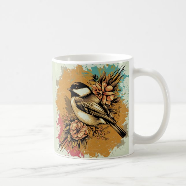 Caneca De Café Abstrato Watercolor Chickadee - âmbar (Direita)