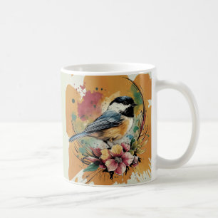 Caneca De Café Abstrato Watercolor Chickadee - âmbar