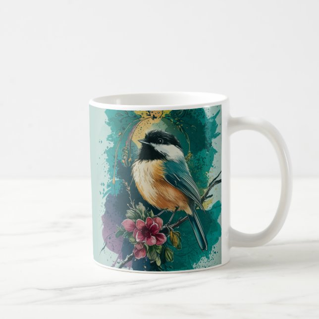 Caneca De Café Abstrato Watercolor Chickadee - Teal Mug (Direita)