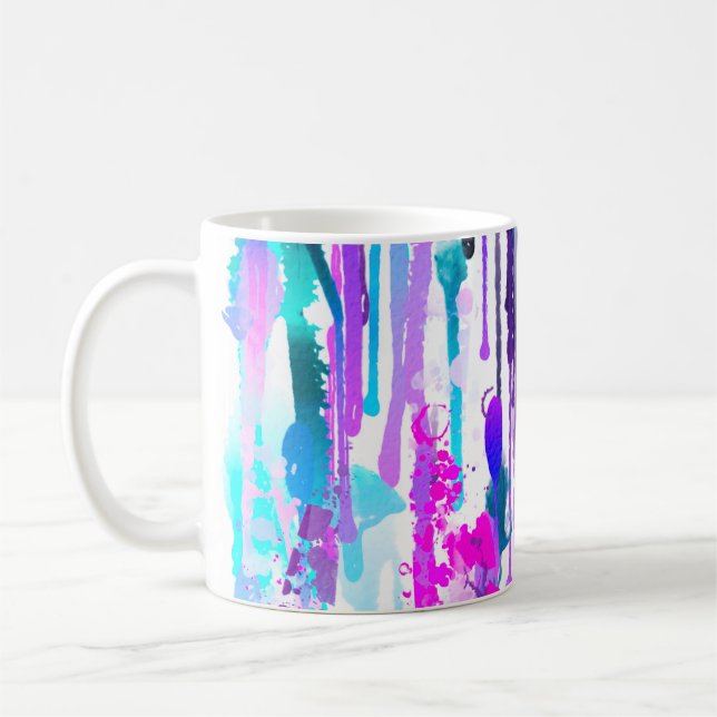 Caneca De Café Abstrato Watercolor Drives Blue Turquoise Pink (Esquerda)