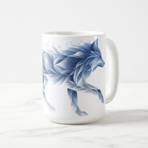 Caneca De Café Abstrato Wolf Art: Ilustração Geométrica Animal
