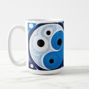 Caneca De Café Abstrato Yin Yang: Modernista Azul e Branco
