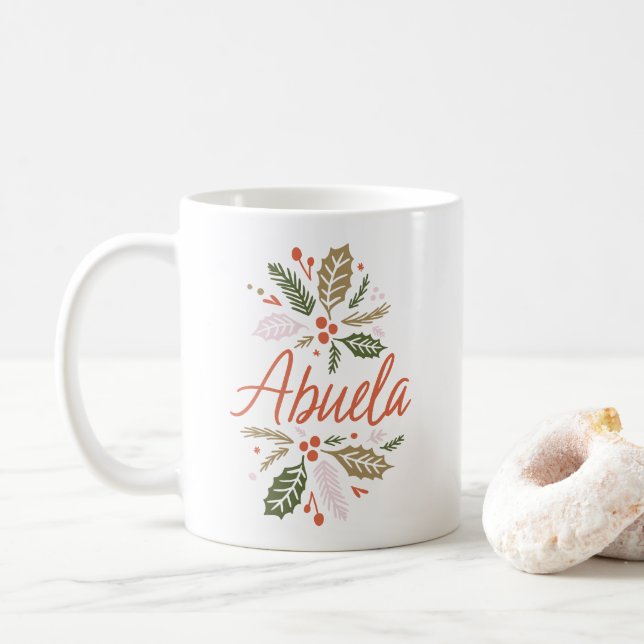 Caneca De Café Abuela Bright Holly Christmas Red Script (Com Donut)