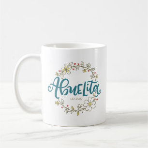Caneca De Café Abuelita, letras espanholas, flores,