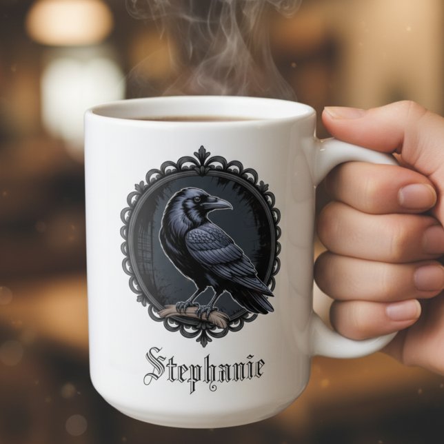 Caneca De Café Academia Sombria de Corvo Gótico (Dual sided gothic raven personalized coffee mug)