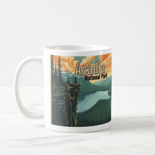 Caneca De Café Acadia National Park Illustration Retro (Esquerda)