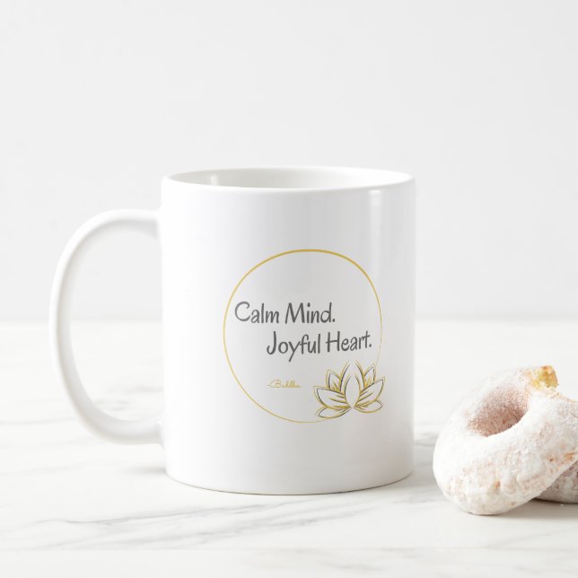 Caneca De Café Acalme-se, Joyful Heart Inspirational Buda (Com Donut)